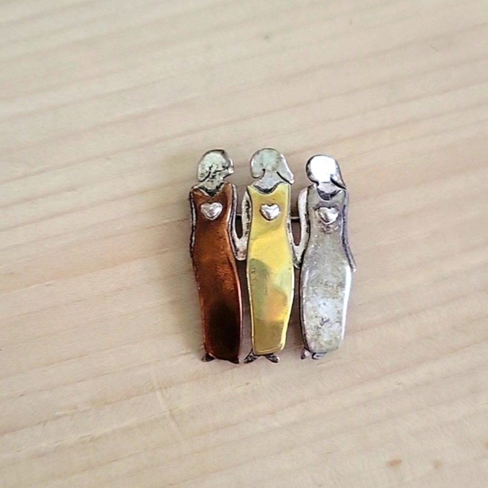 Vintage 3 Sisters Love Pin Brooch -FF
